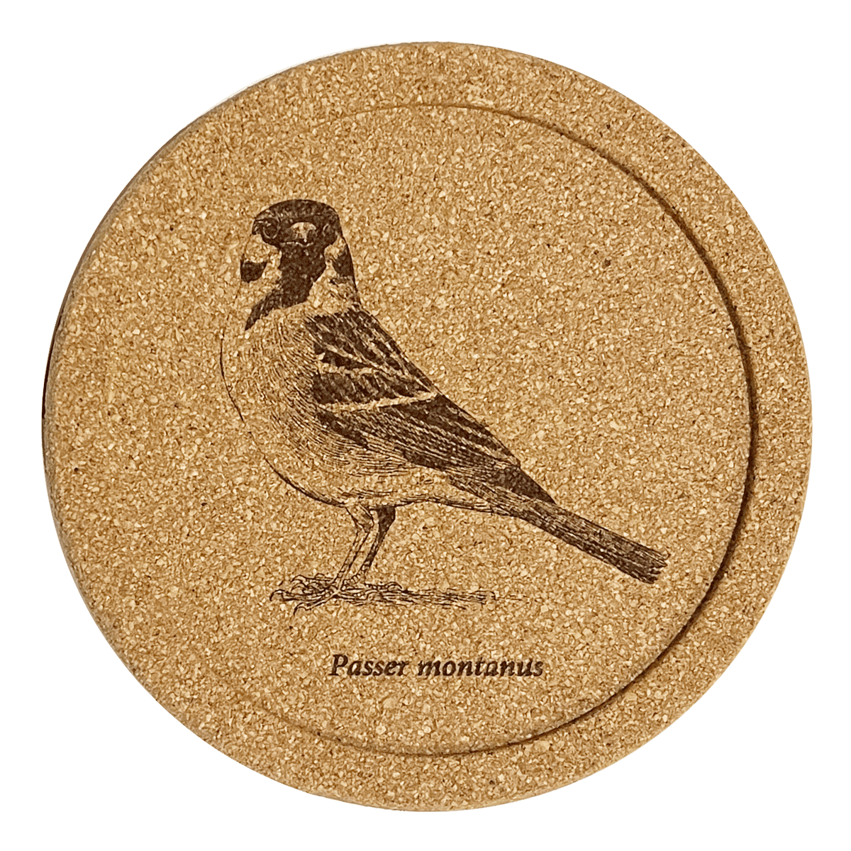 レーザー彫刻コルク製コースター5枚セット・スズメ – いきもの細密画
