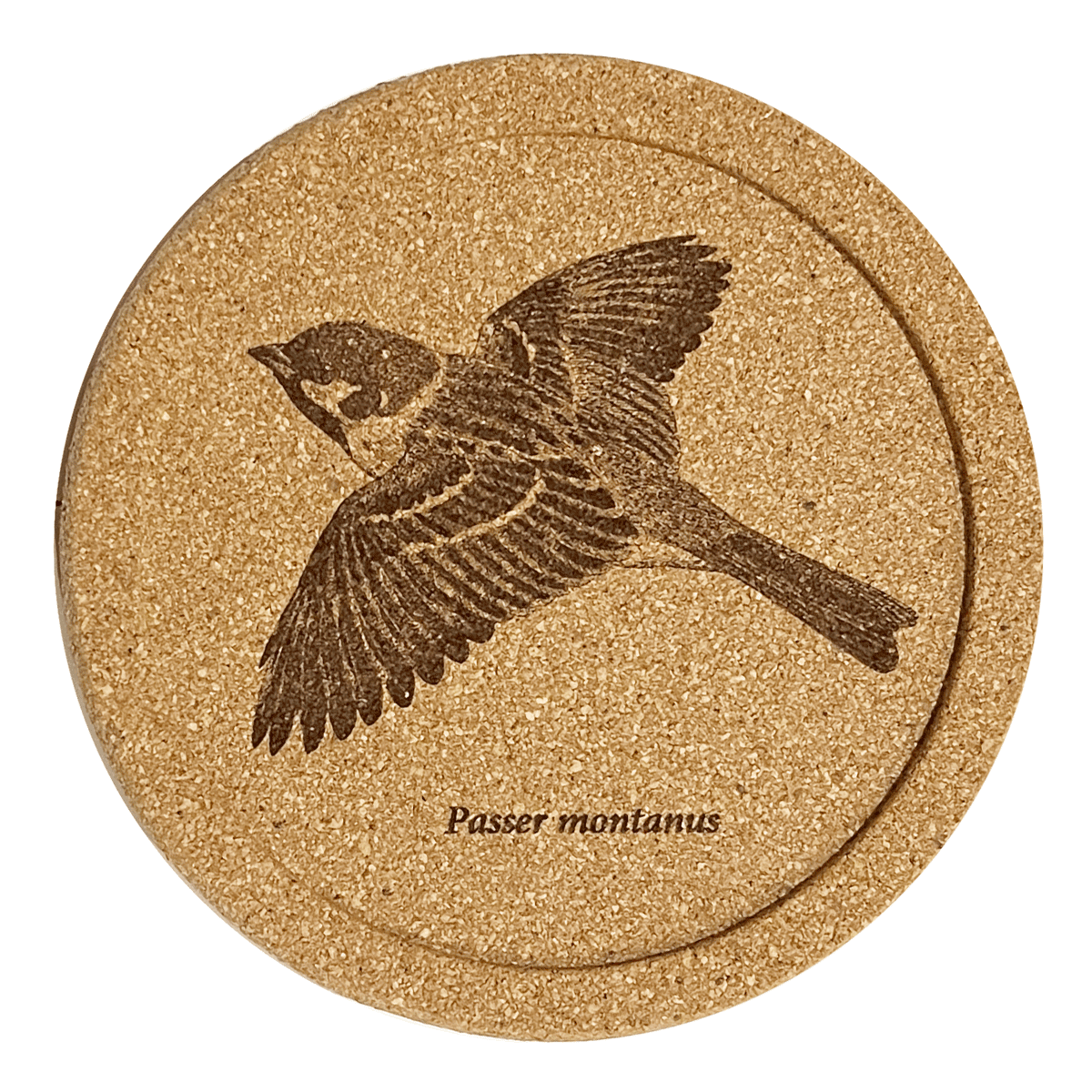 レーザー彫刻コルク製コースター5枚セット・スズメ – いきもの細密画